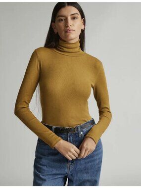 EVERLANE Luxe Ribbed Turtleneck Tapenade Mustard Gold Women’s Medium
